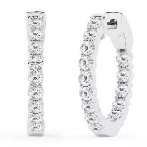 Brilliant 다이아몬드 우먼 1.00 Carat 라운드 랩 Grown Inside 아웃 Hoop 귀걸이 in 스털링 실버 컬러 G+