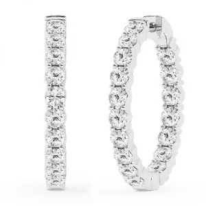 Brilliant 다이아몬드 우먼 4.00 Carat 라운드 랩 Grown Inside 아웃 Hoop 귀걸이 in 스털링 실버 컬러 G+